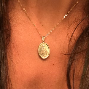 Virgin Mary Necklace, Miraculous Medal with Gold Filled Necklace, Medallion Necklace, Layering Necklace, Mother Mary Necklace,Religious Gift