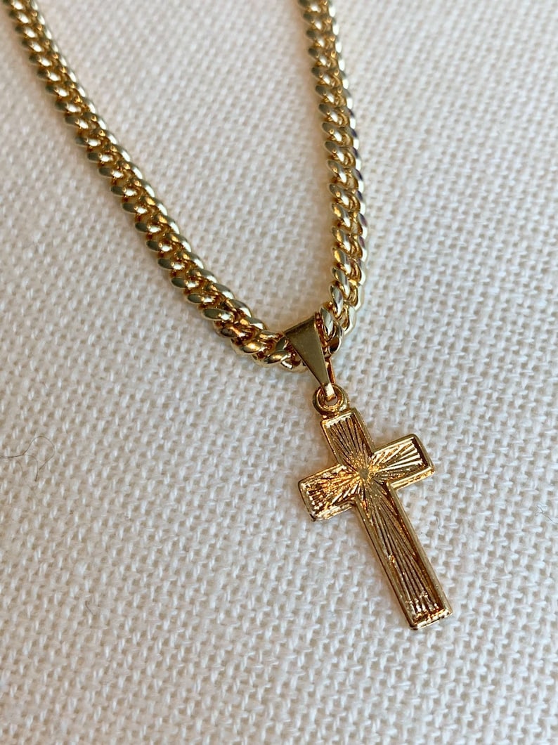 Necklace with Cross Curb Chain Cross Necklace Gold Filled Necklace Mens Necklace Mens Gift Men/'s Chain Mens Jewelry Jewelry for Men
