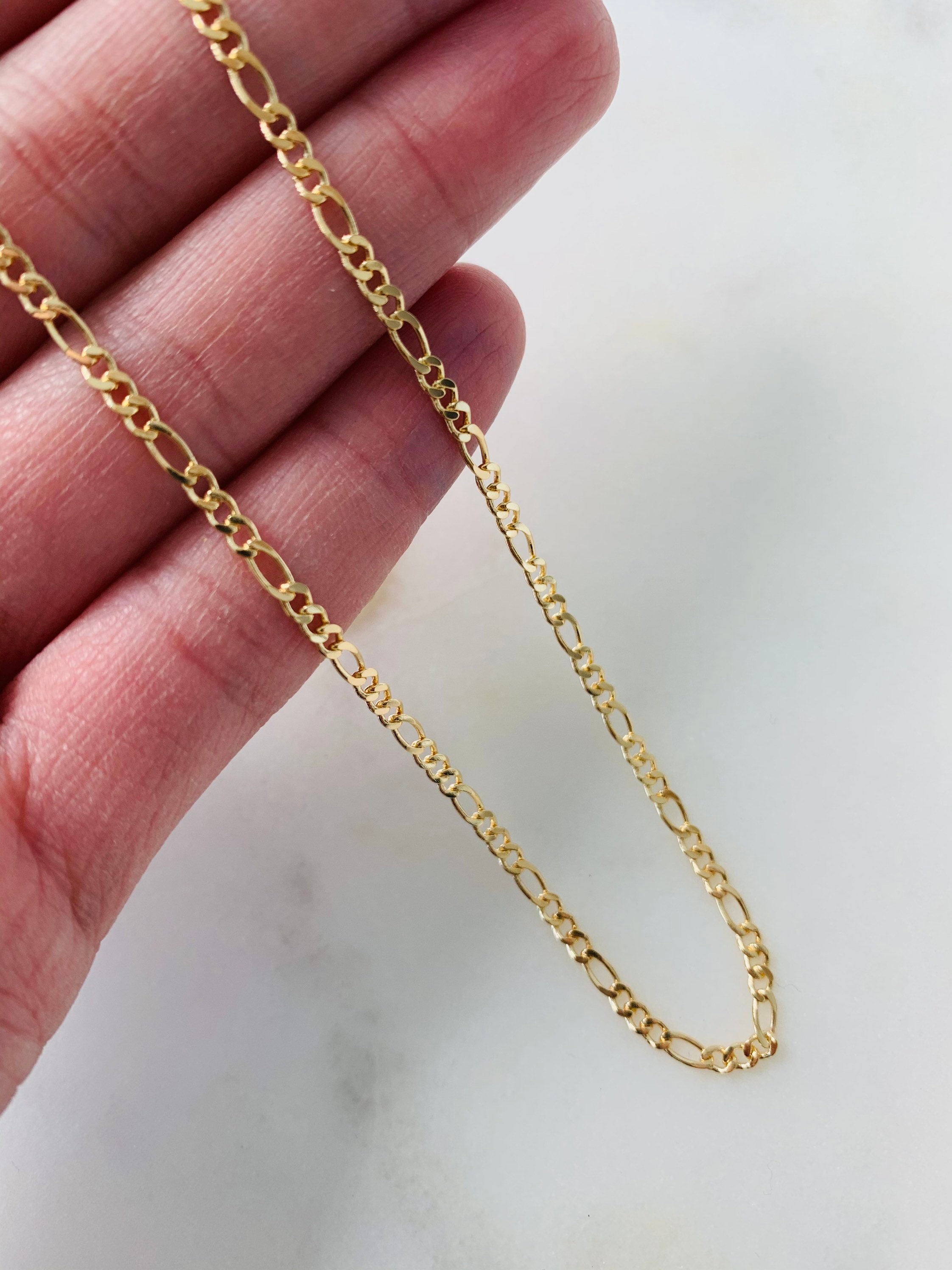 Aurate New York Large Gold Figaro Chain Necklace, Vermeil White Gold, Size 22in