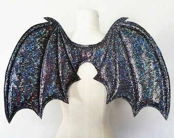 Gray Holographic Demon Wings, costume wings, Halloween costume, vampire costume, devil wings, hologram wings, succubus, cosplay bat wings