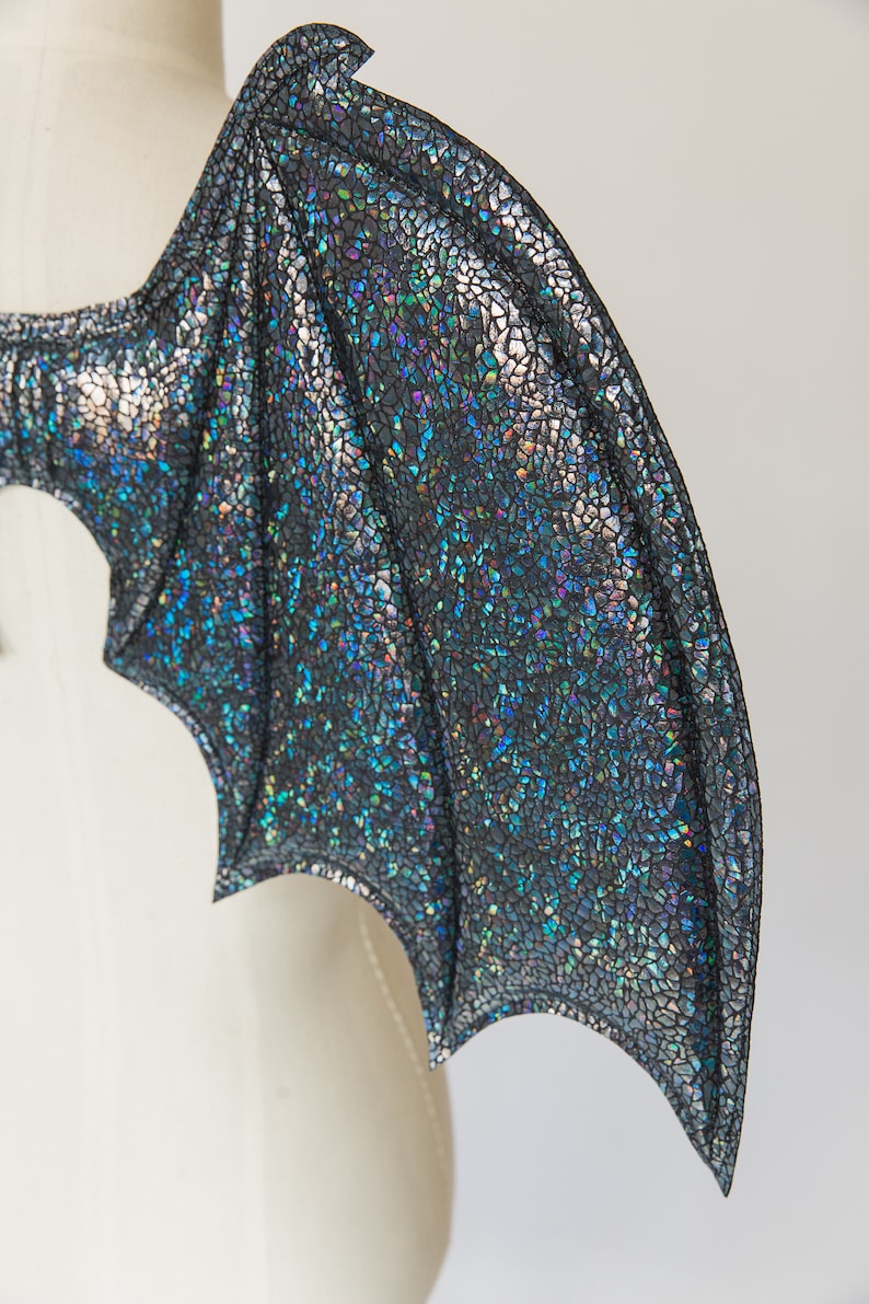 Gray Holographic Demon Wings Costume Wings Halloween Etsy