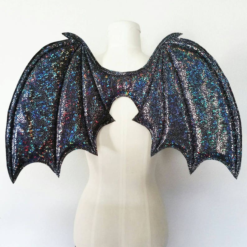 Gray Holographic Demon Wings Costume Wings Halloween Etsy