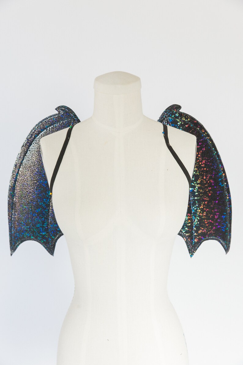 Gray Holographic Demon Wings Costume Wings Halloween Etsy