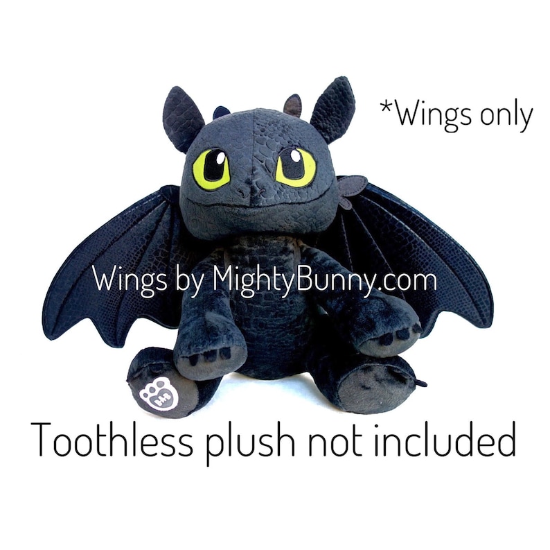 Toy Dragon Wings, Upgraded wings for Build-a-bear Toothless plush, Light fury wings, Night fury wings image 1