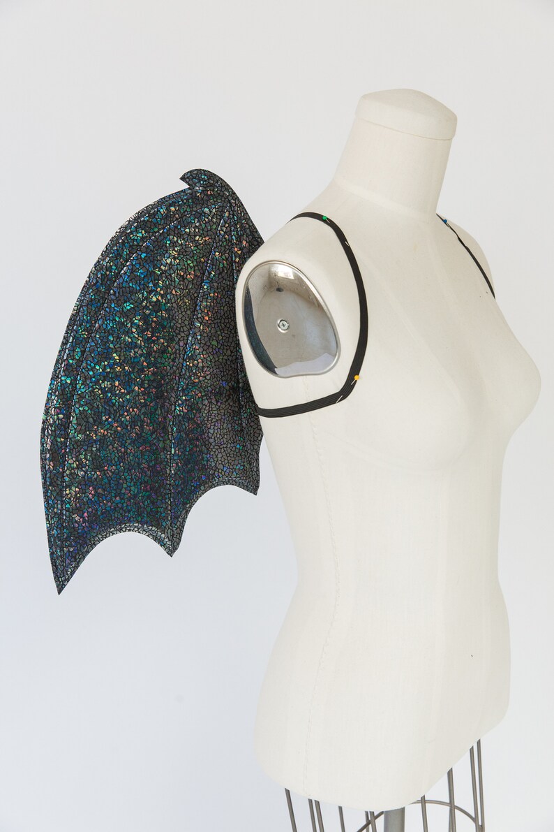 Gray Holographic Demon Wings Costume Wings Halloween Etsy