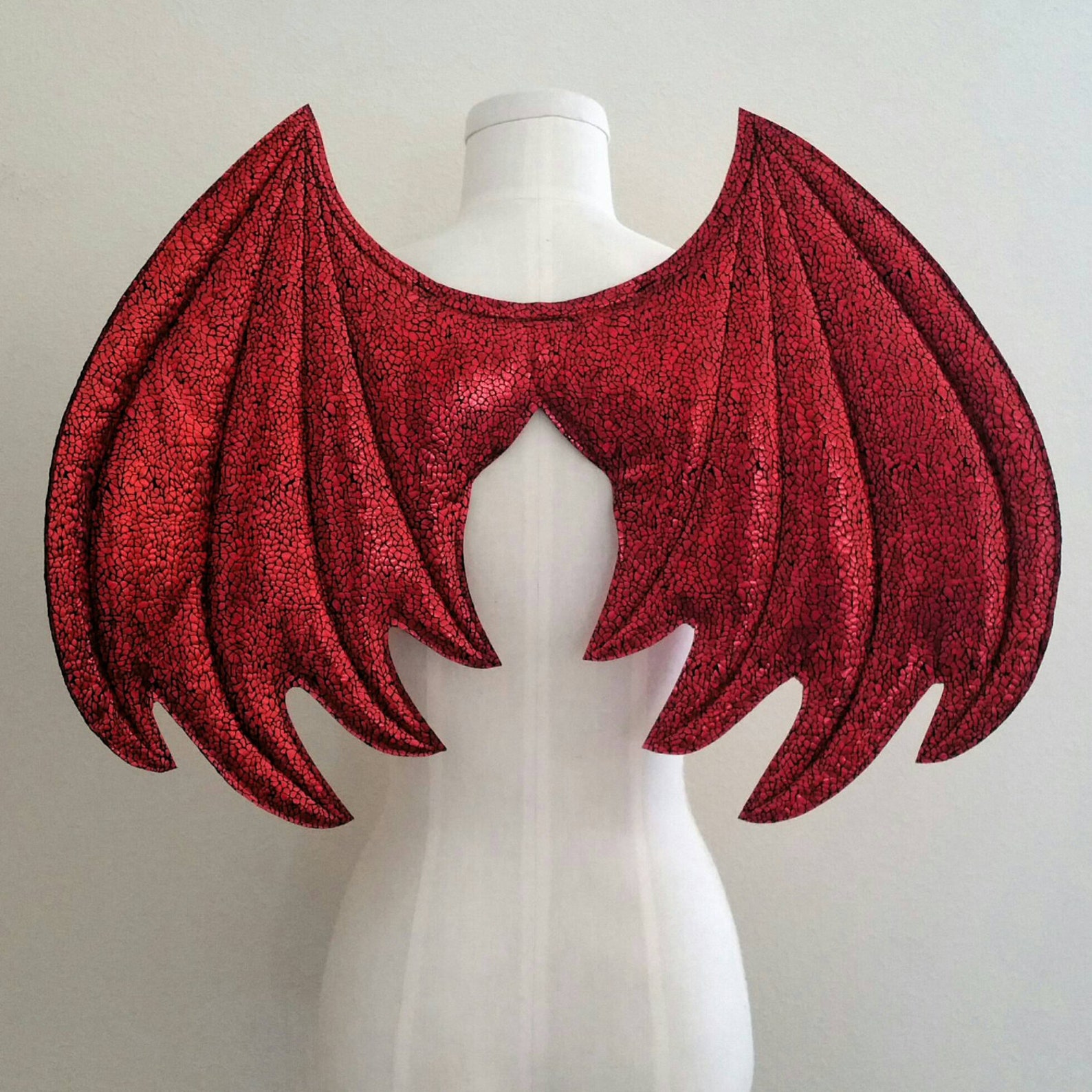 Metallic Red Dragon Wings, Costume Wings, Halloween Costume, Wire Free