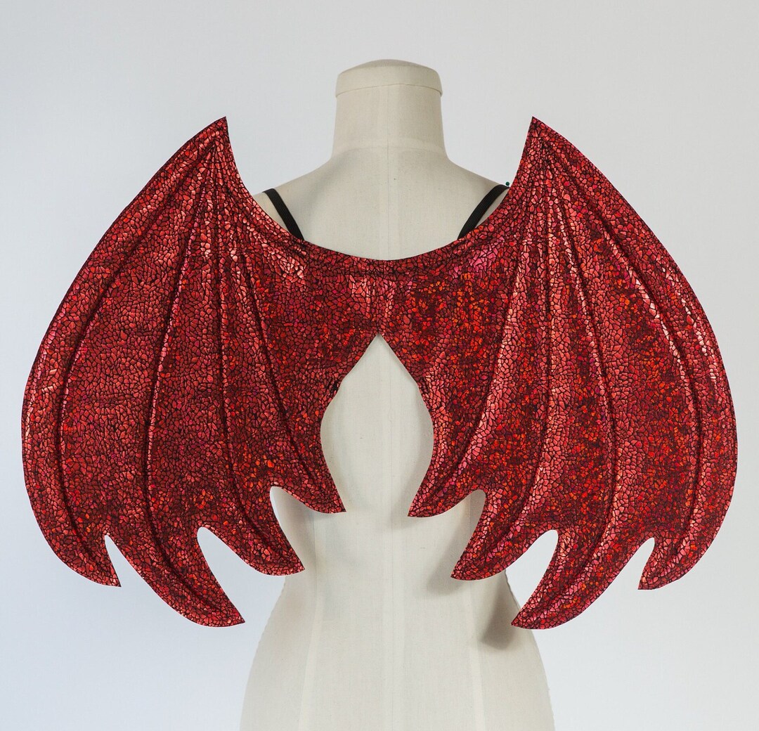 Metallic Red Dragon Wings, Costume Wings, Halloween Costume, Wire Free