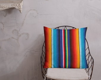 Striped Serape Pillow: Mexican Style Throw Pillow