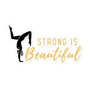 Sticker Strong is Beautiful, voor: waterflessticker, computerdecoratie, plannersticker, zwart-gouden sticker