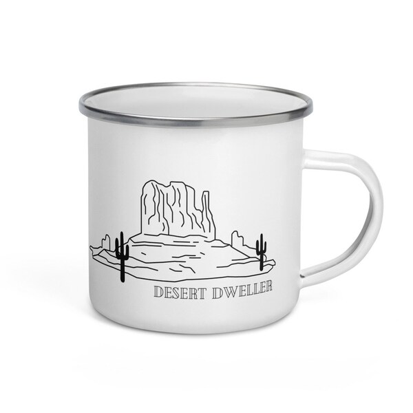 Desert Dweller Enamel Mug, Desert, Cactus, Coffee Mug, Tea Mug, Camping Adventure Mug, Travel Mug, cup