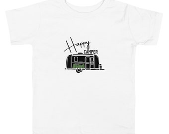 ハッピーキャンパー幼児用半袖Tシャツ、エアストリーム、グランピング、アドベンチャーTシャツ