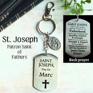 Father Keychain | Engraved Keychain | St. Joseph Keychain | Patron Saint of Fathers | Father&#39;s Day Gift | Custom Personalized Keychain