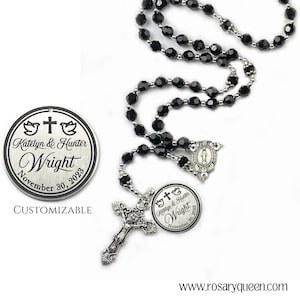 Black Crystal Rosary | Wedding Rosary | Personalized Custom Engraved | Groom | Handmade | Marriage | Holy Matrimony | Bride & Groom Gift