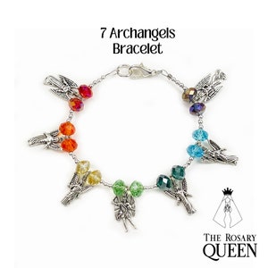 7 Archangels Bracelet Seven Angles St. Simiel, St Uriel, St. Raphael, St. Michael, St. Gabriel, St Zachariel, St. Orifiel Glass Beads Toggle