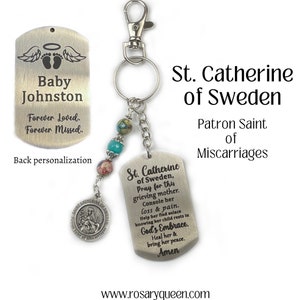 Personalized Keychain | St. Catherine Of Sweden | Patron Saint of Miscarriages | Engraved Keychain | Customized Keychain | Memorial | Loss