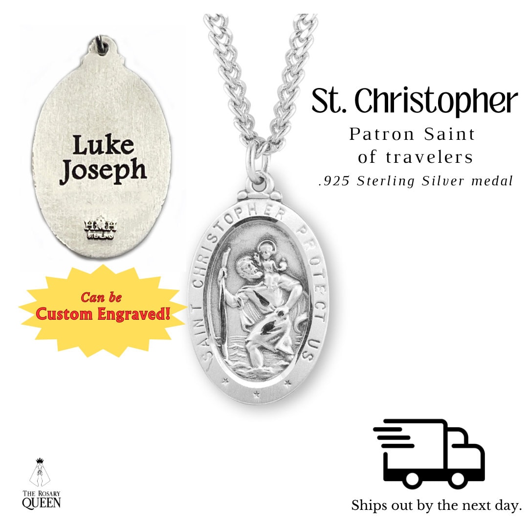 STERLING SILVER St Christopher Medal Necklace Custom Engraved Patron ...