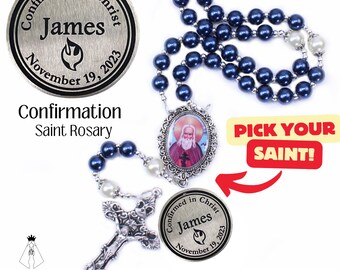 Confirmation Saint Rosary | Personalized Engraved Rosary | Saint Rosary | Name Rosary | Confirmation Gift | First Communion Gift | RCIA Gift