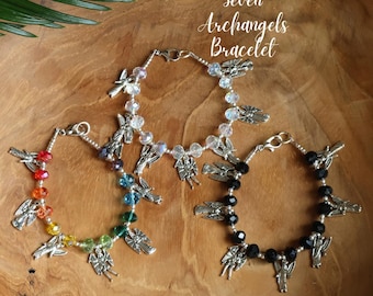 Seven Archangels Glass Crystal Beads Bracelet, Crystal, Black Crystal, Colorful Bright, 7 Archangels Bracelet, Confirmation Gift, Angel Gift