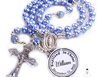 Personalized Rosary | Light Blue Rosary | Pearl & Gemstone Rosary | First Communion | Baptism | Confirmation | Wedding | Birthday | Catholic