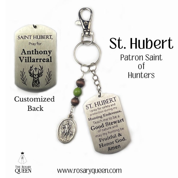 St Hubert Keychain | Personalized Custom Engraved | Patron Saint of Hunters | Catholic Male Gift | Father Son Boy Charm | Saint Medal