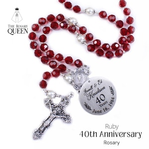Personalized Ruby Red Crystal Rosary | 40th Anniversary Gift