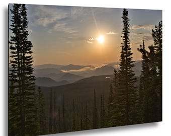 Mountain Sunrise Print – Sunrise Over Foggy Peaks Wall Art, Colorado Landscape Photography