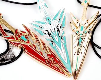Pyra Mythra and Pneuma Metal Enamel Necklace Keychain or Pin From