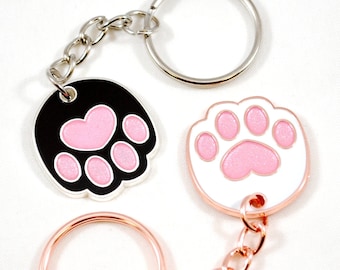 Heart Cat Paw Metal Enamel Charm as a Keychain Necklace or Earrings