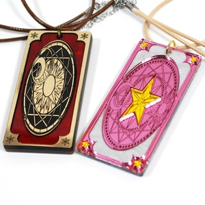 Card Captor Sakura Clow Card und Sakura Card Acryl Halskette oder Schlüsselbund Charm