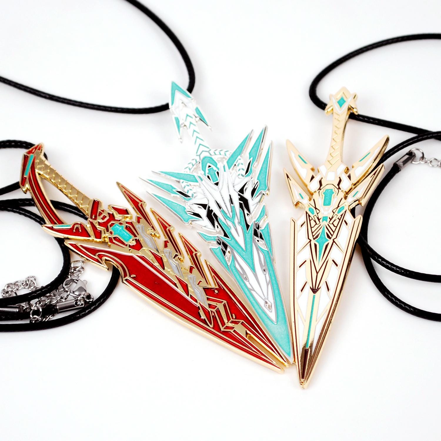 Pyra Mythra and Pneuma Metal Enamel Necklace Keychain or Pin From