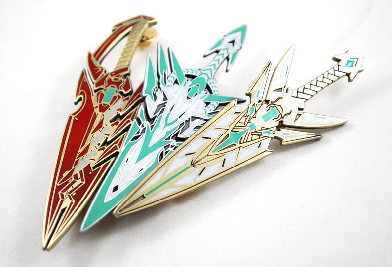 Pyra Mythra and Pneuma Metal Enamel Necklace Keychain or Pin from Xenoblade Chronicles 2 image 1