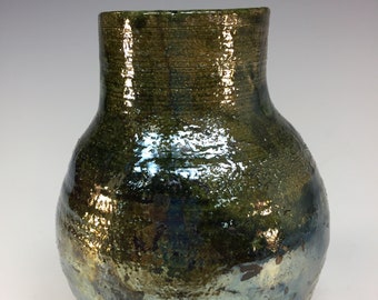 Raku Vase - 4 1/2 inches tall, 3 1/4 inches wide, 2 inches rim (10-16-11)