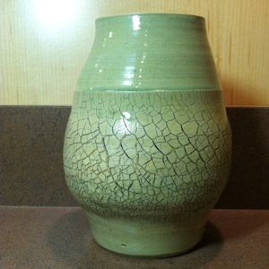 Crackle Surface Vase – 6 inches high, 4 1/4 inches wide, 2 3/4 inch rim (4-15-7)