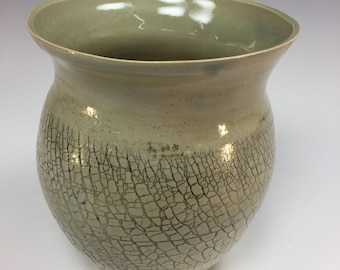 Crackle Surface Pot – 6 1/2 inches tall, 5 inches wide, 5 1/2 inches rim (3-15-12)