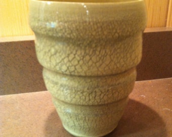 Crackle Surface Vase – 6 3/4 inches high, 5 1/4 inches wide, 4 1/2 inch rim (2-15-23)