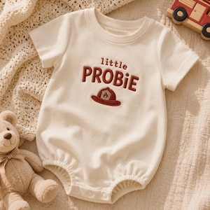 Little Probie Embroidered Baby Romper, Firefighter Baby Gift, Fireman Dad Newborn Outfit, Baby Shower Bodysuit