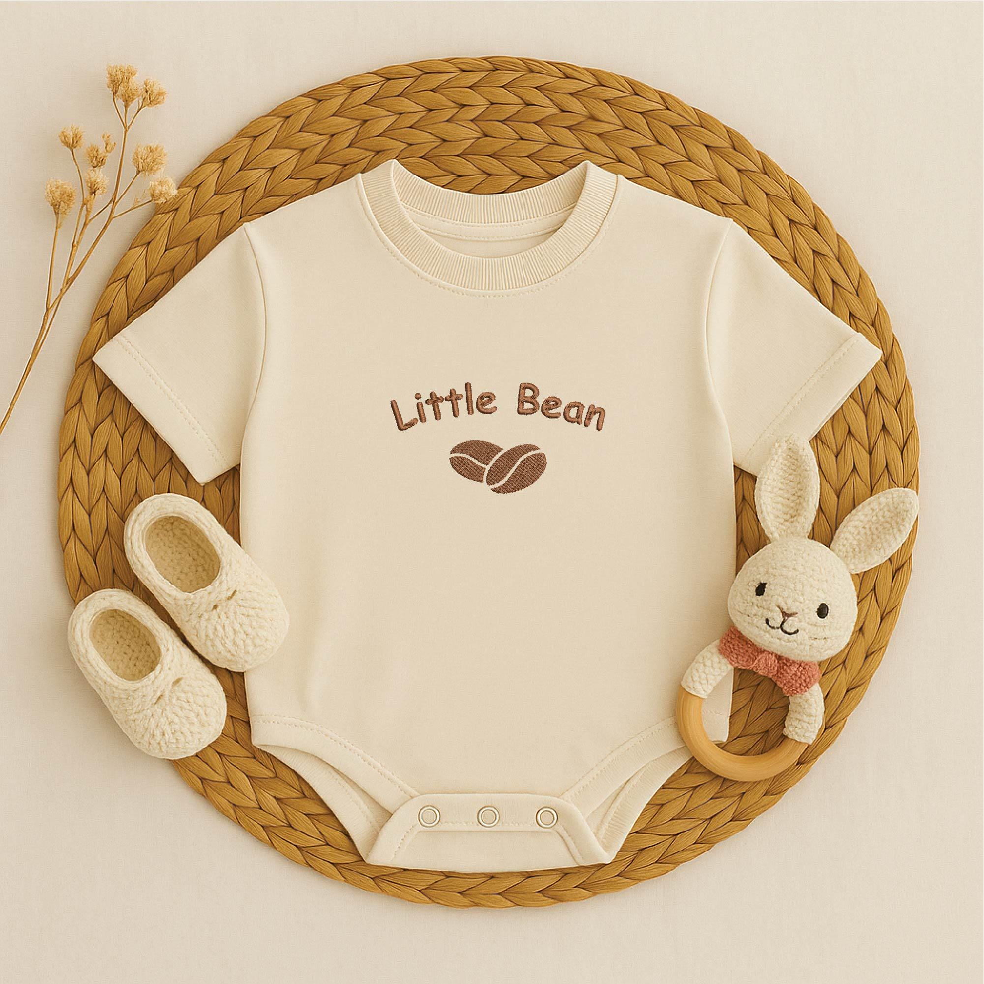 Embroidered Coffee Bean Baby Romper - Personalized Cotton Bodysuit
