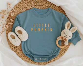 Tutina ricamata per neonato, body con piccola zucca, outfit autunnale
