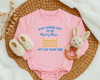 Just Moved Out of Mom’s Place Funny Embroidered Romper – Got My Own Crib Baby Shower Gift