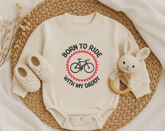 Mono bordado "Nacido para montar con papá": conjunto de ciclismo para bebé, regalo a juego para padre e hijo, mono bonito para bebé