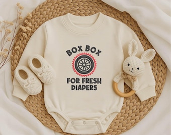 Tutina ricamata Box Box for Fresh Diapers – Divertente vestito per neonato F1, body da corsa per neonato, regalo ispirato alla Formula Uno