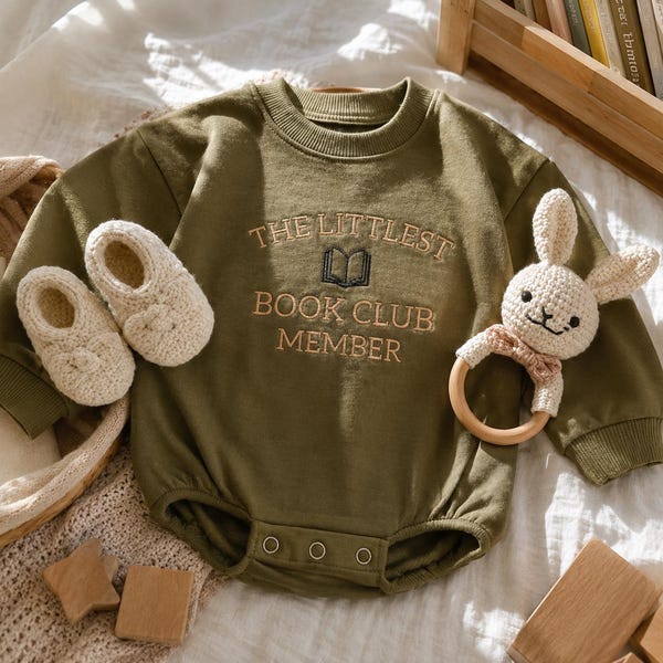 Pelele para bebé "La integrante más pequeña del club de lectura", regalo para baby shower, conjunto para recién nacido, body para bebés lectores.