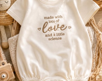 Made With Lots Of Love And A Little Science Embroidered Baby Romper, IVF Baby Outfit, Miracle Baby Bodysuit, Baby Shower Gift