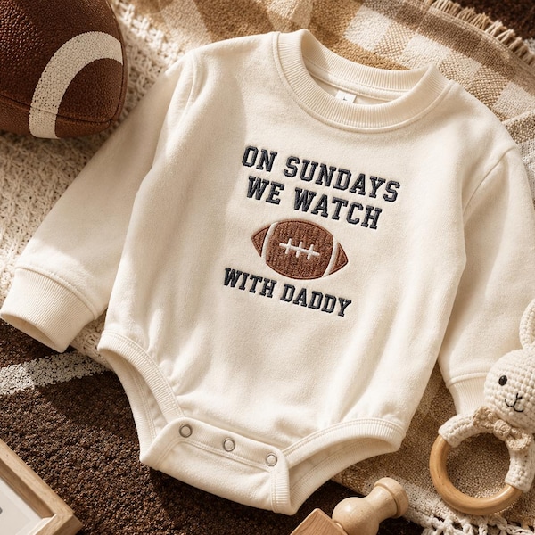 Football Baby Romper, Game Day Baby Outfit, Daddy and Me Bodysuit, Embroidered Baby Clothes