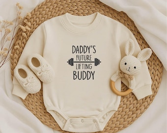 Daddy’s Future Lifting Buddy Romper - Baby Workout Bodysuit, Embroidered Baby Boy Outfit, Gym Baby Gift, Fitness Baby Shower Present