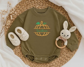 Personalized Pumpkin Baby Romper – Fall Baby Outfit, Embroidered Bodysuit for Halloween