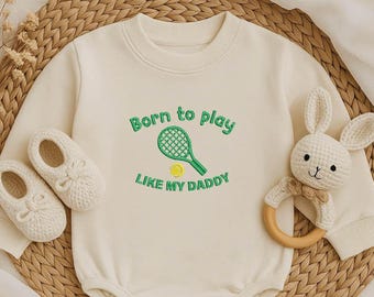 Mameluco de tenis bordado para bebé / El pequeño jugador de papá, body de algodón