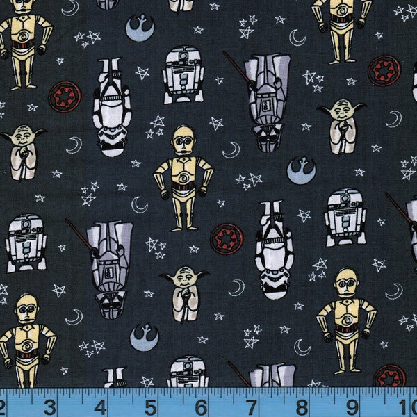 Star Wars Doodle Figures, 100% Cotton Fabric, Quilting,Apparel Fabric, Home Decor, Craft Projects,Yoda,Darth Vader, R2D2, C-3PO, Fat Quarter