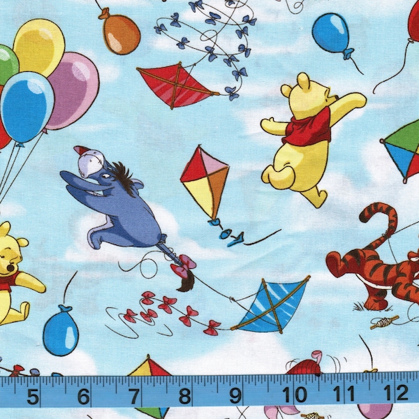 Winnie the Pooh Kites & Balloons, 100% Cotton Fabric by the Yard,Quilt Fabric,Apparel Fabric,Home Decor,Craft Projects, Piglet,Eeyore,Tigger
