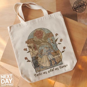 Vintage Tale as Old as Time Tote Bag, Beauty and the Beast Tote Bag, Disney Princess Tote Bag, Belle Beauty Tote Bag, Princess Belle Bag